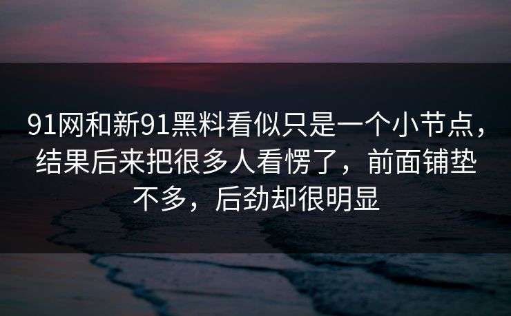 91网和新91黑料看似只是一个小节点，结果后来把很多人看愣了，前面铺垫不多，后劲却很明显