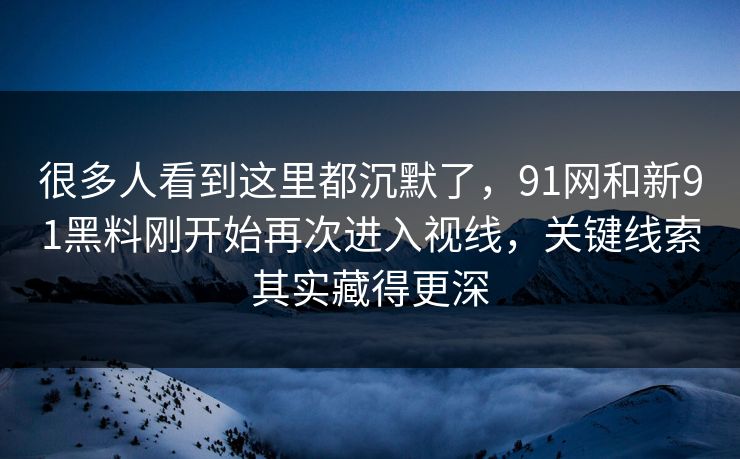 很多人看到这里都沉默了,91网和新91黑料刚开始再次进入视线,关键线索其实藏得更深 很多人看到这里都沉默了,91网和新91黑料刚开始再次进入视线,关键线索其实藏得更深